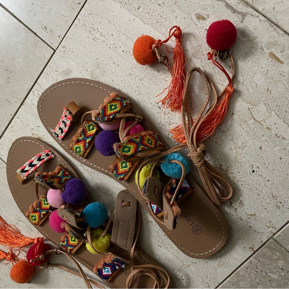 NEW Pom Pom Greek Sandals - Picture 2 of 4